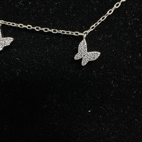 Butterfly Charm 925 Sterling Silver Necklace Lucky Charm 7 Tiny Butterflies NWOT - Picture 2 of 4